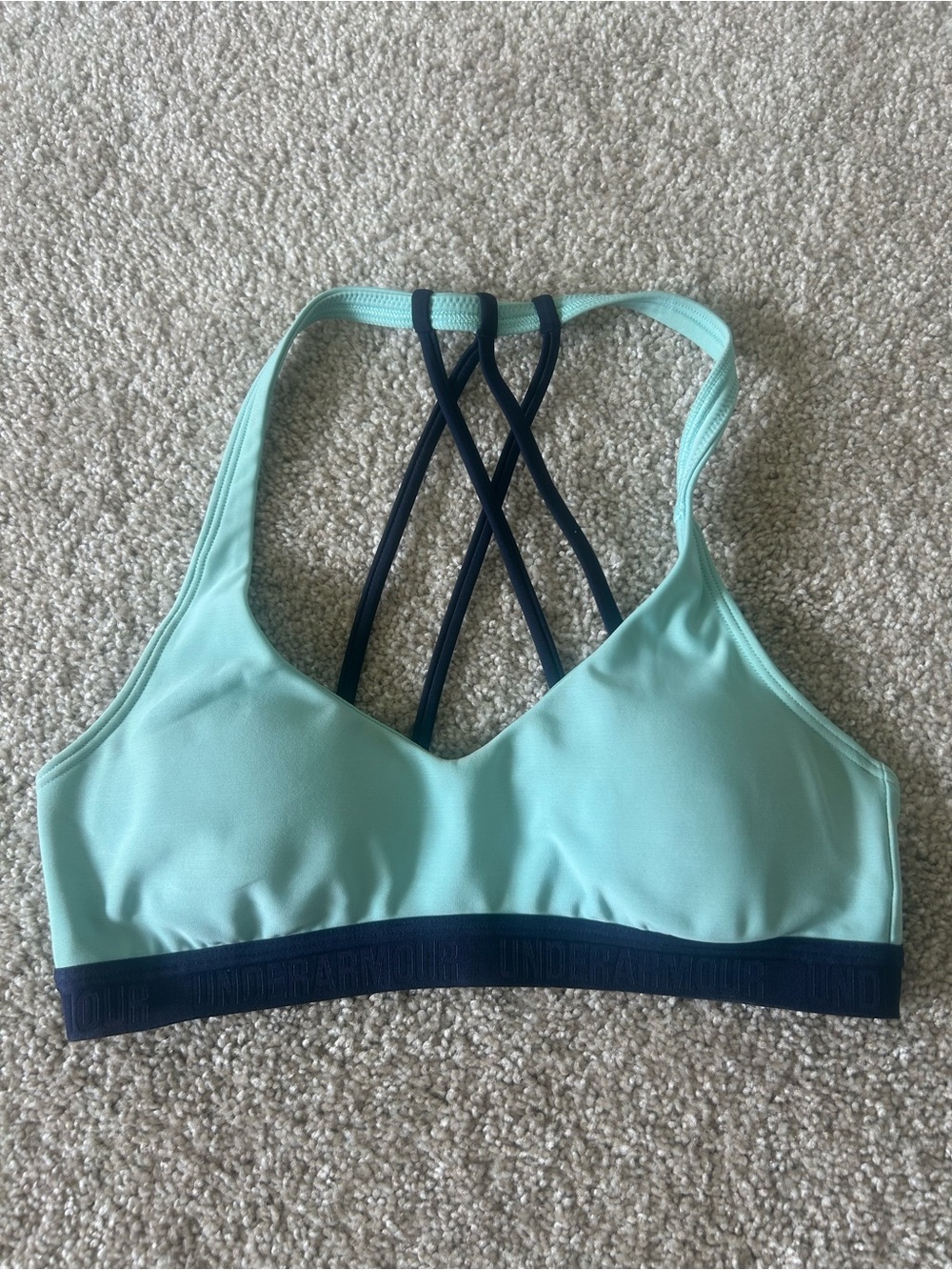 Under Armour Mint Green Sports Bra with Navy Strappy Back - Picture 1 of 3